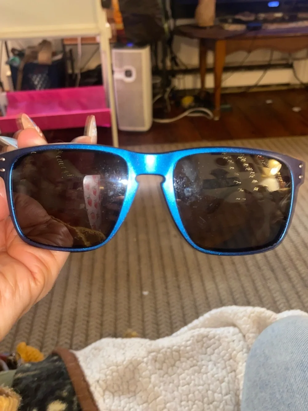 Oakley Metallic Blue Frame Sunglass Temples